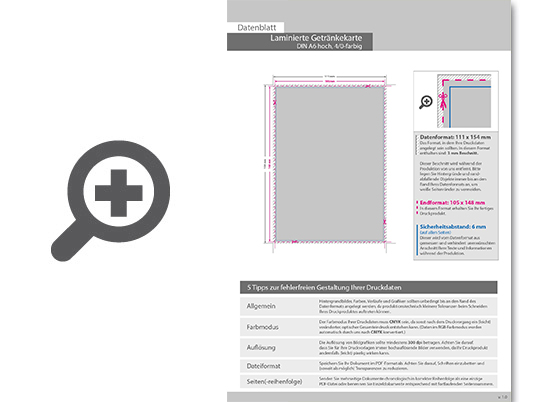 Product Bild laminierte_getr__nkekarte_din_a6_(10_5_cm_x_14_8_cm)__einseitig_bedruckt